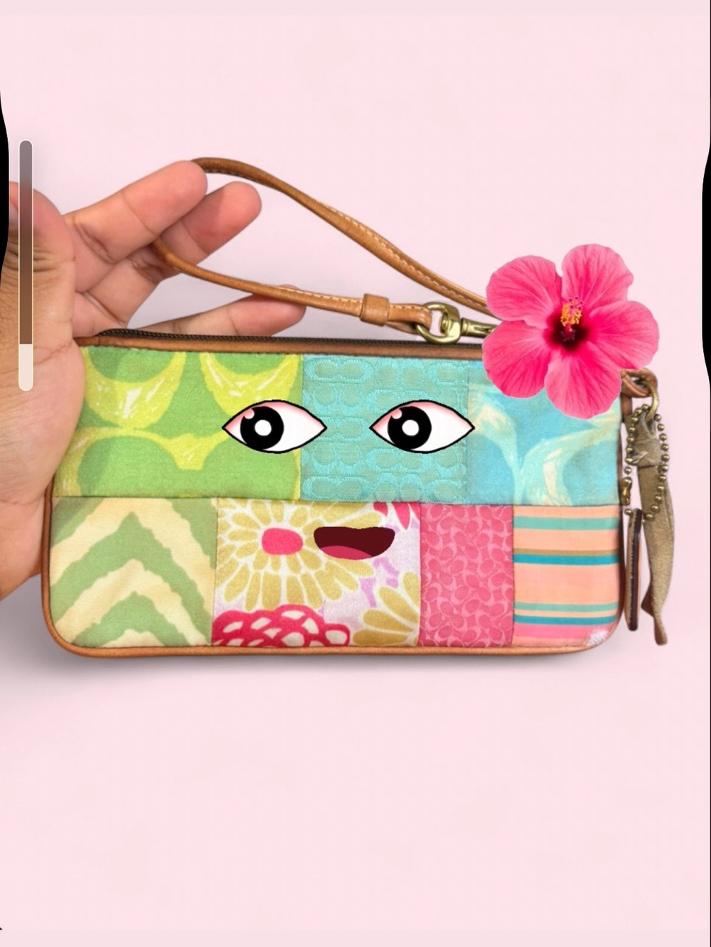 Coach Patchwork Floral Wristlet Clutch - Pink, Green, Turquoise, Coral, Tan